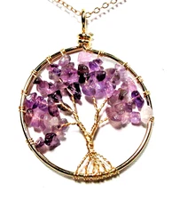 Gold Tone Amethyst Semi Precious Stone Tree Of Life 20" Necklace -NWOT (#2980)