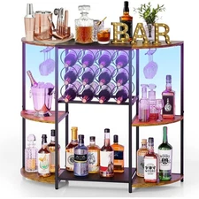 Wine Bar Cabinet, Liquor Cabinet Bar Table with Lights and 4-Tier Storage Fre...