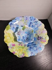 Set of 2 NICOLE MILLER Hydrangea Floral Nesting Chip And Dip Bowls.  Melamine 