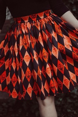 3X Vixen by Micheline Pitt Trick R Treat Harlequin Halloween Skirt 