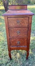 Antique Art Deco Carved Wood 3-Drawer Chest Cabinet Nightstand Victorian Vtg