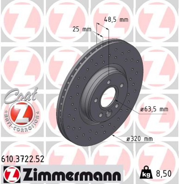 2X Bremsscheibe Sport Z Zimmermann 610.3722.52 FüR Volvo V40 525 S40 2 544 V50-image