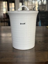 Pottery Barn Soak Canister White Ceramic Bathroom Storage Modern Farmhouse 5.5”