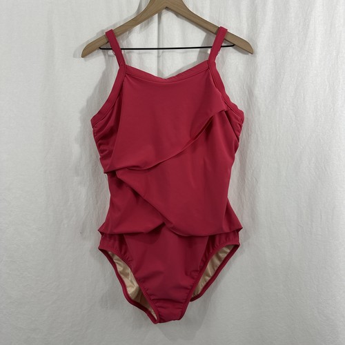 Miraclesuit Layered Slimming Tiered Pink One Piece Swimsuit Womens Size 16