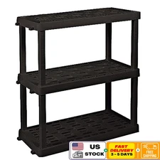 3 Tier Plastic Shelving Unit Garage Storage Rack Organizer Shelf Heavy Duty New