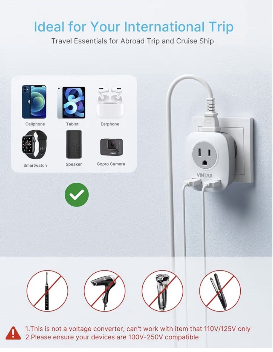 2 Pack Type E/F Plug Adapter, US to EU Spain Iceland Greece Paris German French