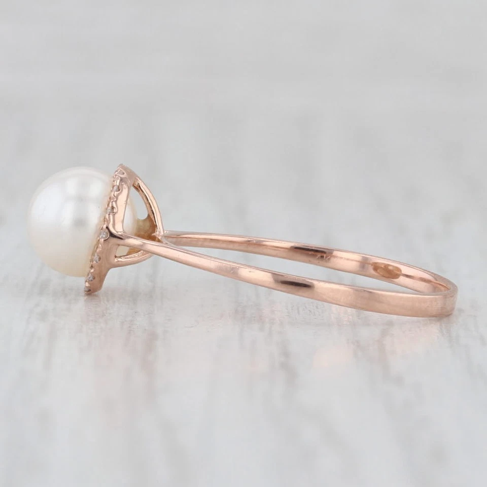 Anillo con halo de diamantes y perlas cultivadas de oro rosa de 14 k talla 7,5 Foto 3 de 4