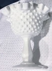 Vintage Fenton Milk Glass White Hobnail Pedestal Compote Ruffled Edge