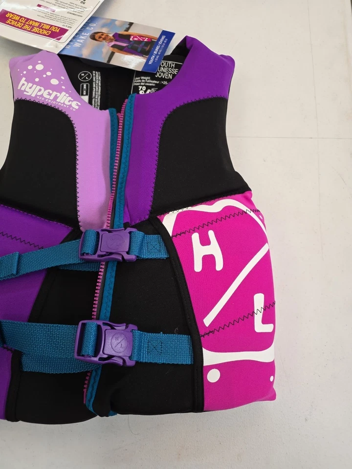 Chaleco salvavidas Hyperlite Youth, aprobado por USCG (55-88 libras) púrpura/negro/rosa NUEVO Foto 3 de 4