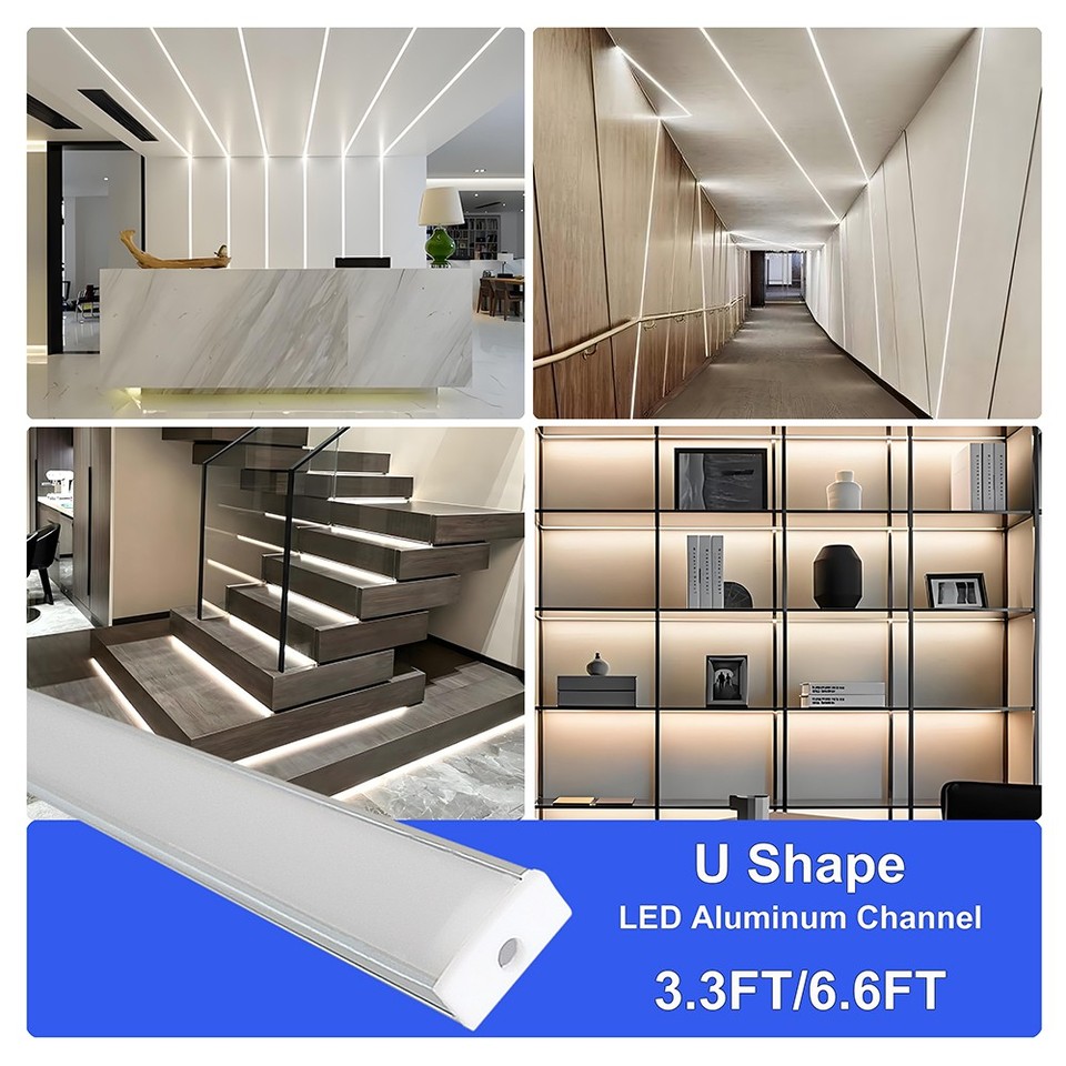 50 Pack 3.3FT/1M U Shape Aluminum Led Channel With Frosted Cover Track ...