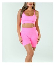 Women's Seamless 2-Piece Activewear Set   Ribbed Crop Top  Shorts or Leggings