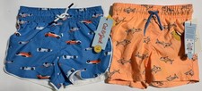 2 Pair Cat  Jack Swim Trunks Shorts Cars / Sharks Boys Size 2T UPF 50 NEW NWT