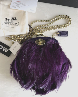 COACH POPPY PURPLE FEATHER SMALL FRAME KISSLOCK XBODY BEAD STRAP