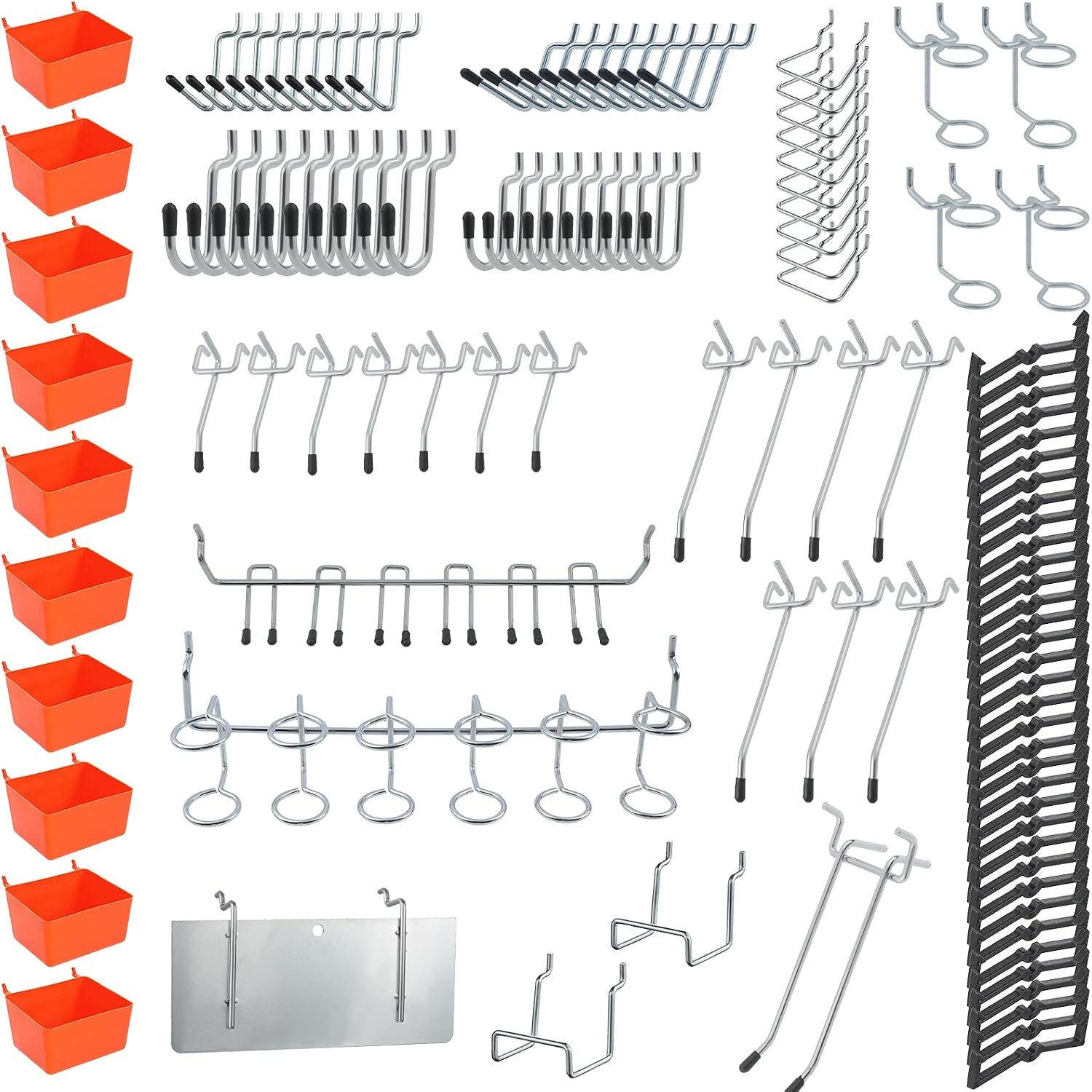 144Pcs Pegboard Hooks Assortment with Peg Locks, Bins, Tool Organiser for
