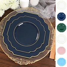 10 pcs 12" Disposable Baroque PLASTIC DINNER PLATES Gold Rim Party Decorations