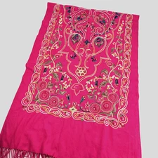 Pink Fuchsia Embroidered Shawl Fringed Wrap Pashmina Soft 72x24