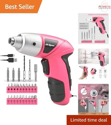 Electric Screwdriver Kit Pink Rechargeable Compact Light Duty Home Use