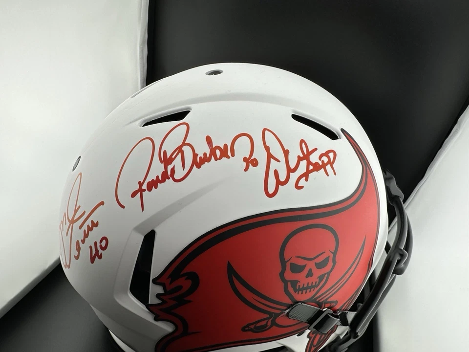 Mike Alstott Warren Sapp Ronde Barber Triple Signed Bucs F/S Authentic Helmet 🔥 - Image 3 of 4