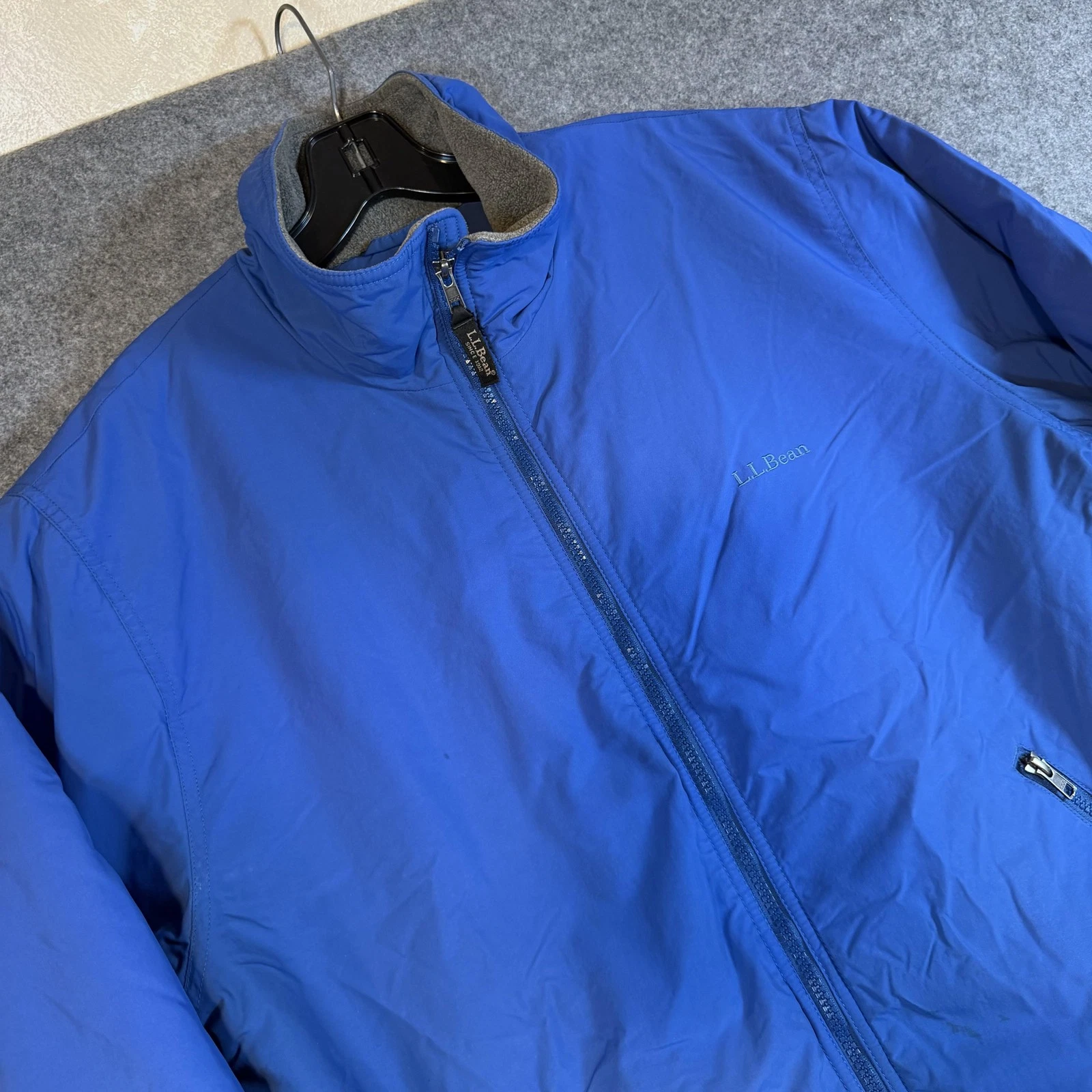 L.L.Bean Jacket Mens Large Blue Nylon Bomber Fleece Lined Insulated Full Zip