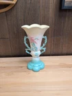 HULL WOODLAND Double Handle Vase Art Pottery W25 12.5 Matte Yellow Green