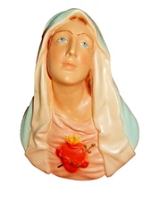 Vintage Large VIRGIN MARY Mid Century Chalkware WALL PLAQUE Sacred Heart