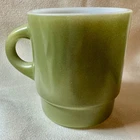 Vintage Anchor Hocking Fire King GREEN Milk Glass Coffee Mug “C” Handle
