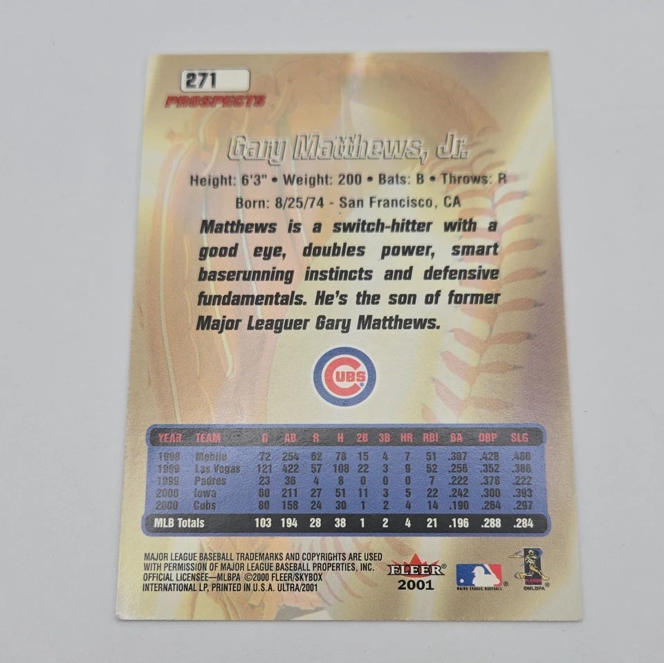 2001 Fleer Ultra Gary Matthews Jr #271, NM - Image 2 of 4