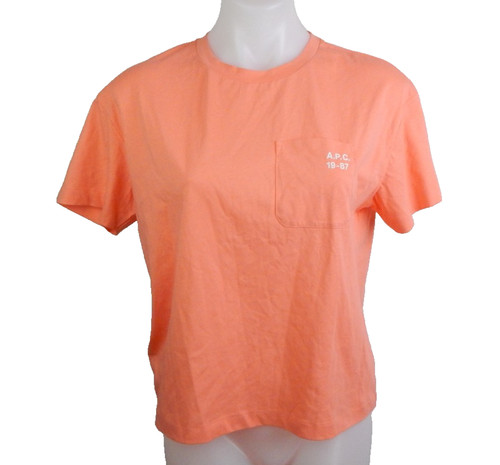 A. P. C. Women's XS Pocket Tee Coral Orange Crewneck Short Sleeve Boxy Crop