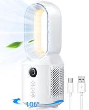 Oscillating Tower Fan, Bladeless Fan for Bedroom, Rechargeable Desk Fan with ...