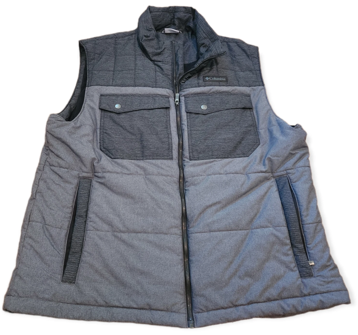 Columbia Men's Vest XL Gray Hiking Fishing Utility Pockets Full Zip Sleeveless