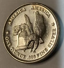 (A) Vintage Silver Trade Unit 1 Troy Oz .999 Fine Round Eagle / Liberty Bell