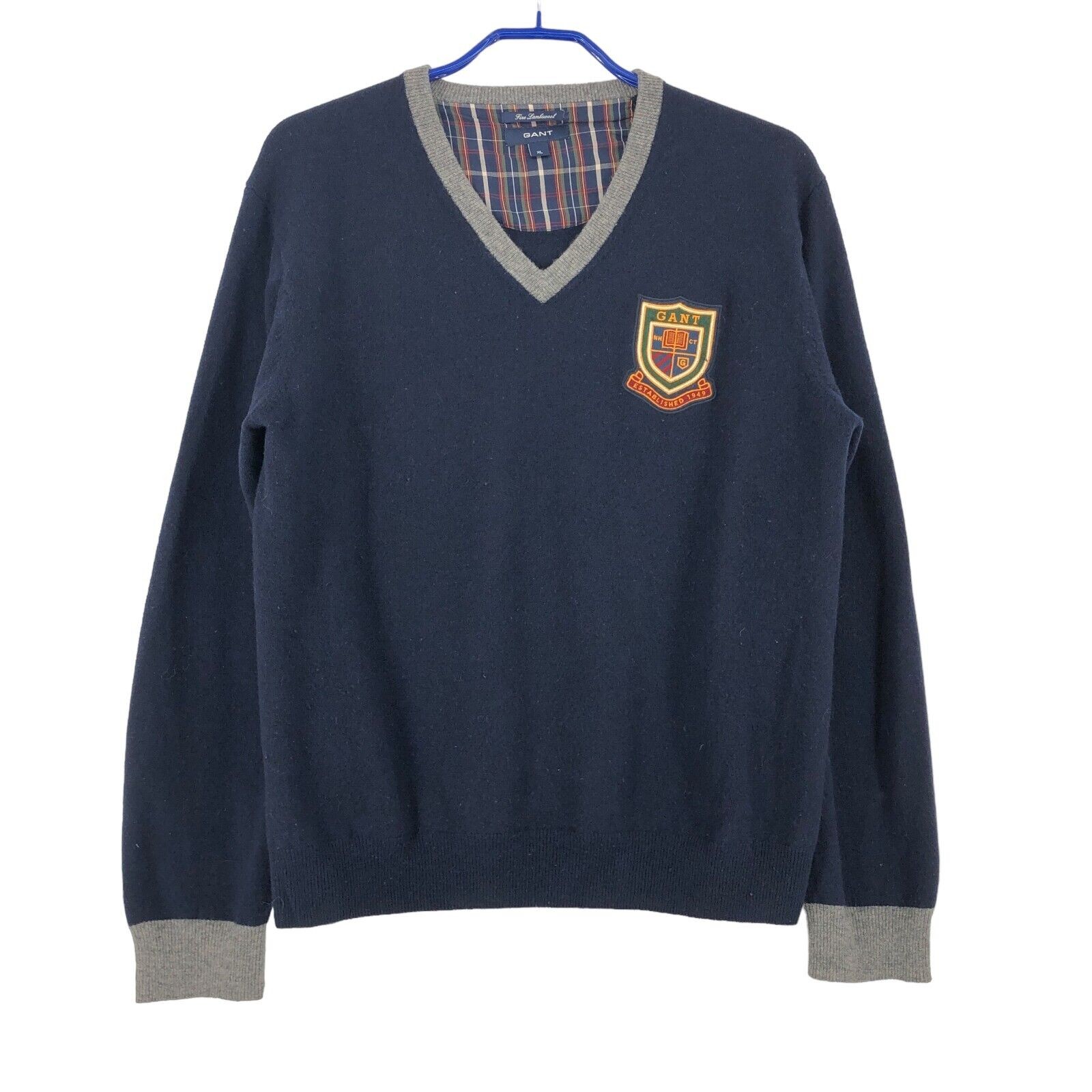 GANT Men 100% Lambs Wool V-Neck Jumper Pullover Sweater Size XL