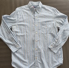 Chaps 100% Cotton Men’s Button Down Medium Shirt Navy & Baby Blue & White Print