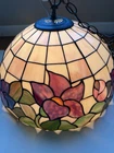 Vintage Tiffany Style Stained Glass Hanging Lamp Floral Shade 19”