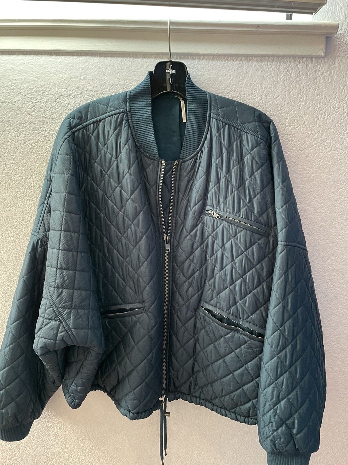 FREE PEOPLE Teal Oversized Quilted Bomber Jacket Wome… Gem
