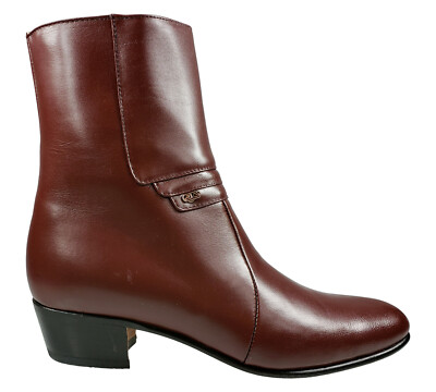 New El Besserro Calzado Mex29 Men\'s Burgundy/Wine Leather Zip Ankle Boots no box El Besserro Side Zipper Burgundy Round Toe Ankle Boot  main image 3