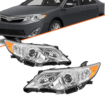 For 2012 2013 2014 Toyota Camry Projector Chrome Headlights Amber Headlamps L+R