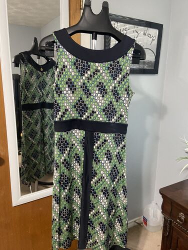 LOT OF 2 TORY BURCH BLUE WHITE GREEN NAVY PRINT SLEEVELES SILK DRESS MEDIUM  | eBay