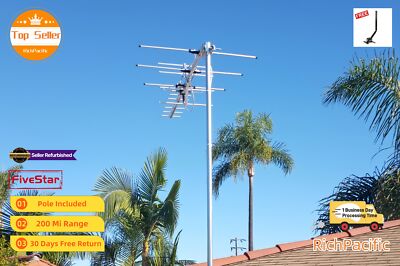 High Gain Yagi TV Antenna Outdoor 250 Mile w/ Pole for Easy Mounting