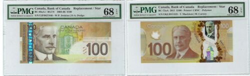 2x Bank Of Canada $100 Dollars Replacement Notes PMG 68 EPQ Superb Gem Unc. Rare - Picture 1 of 6