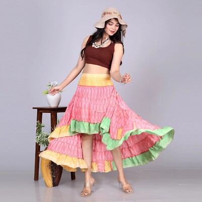 High Low Skirt Women’s Floral Skirt Boho Hippie Skirt Recycle Silk Sari  Skirt