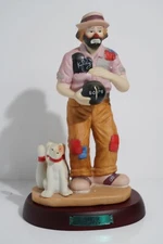 Emmett Kelly Jr Iconic Bowler Clown Prof Series Wooden Base SIGNED by EKJ 1996