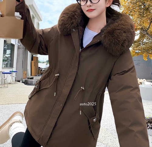 Parka donna pelliccia sintetica con cappuccio invernale caldo foderato pelliccia cappotto tasche soprabito casual - Foto 18 di 29