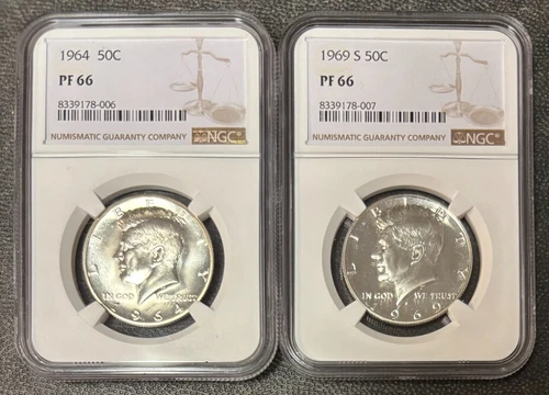 1964/1969-S Proof Kennedy Half Dollars (PF 66) NGC 2 Coin Set