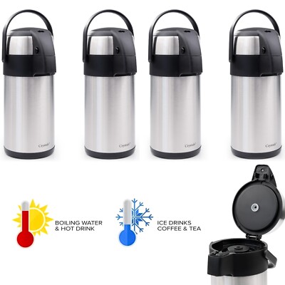 4 x 3L Luftkanne Teeflasche Pump Action Vakuumisoliert Sicherheitsverschluss Tragegriff