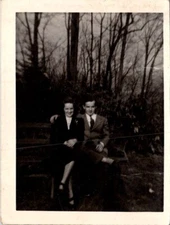 1940s Vintage Photo Young Couple in Love Romantic Outdoor Setting Black and Whit