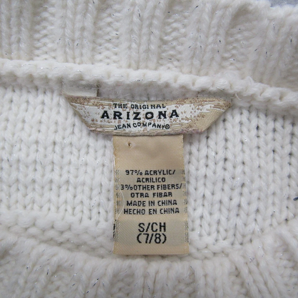 Suéter Arizona Niñas Beige Pequeño Manga Corta Cuello Redondo Pullover Informal Preppy Foto 4 de 4