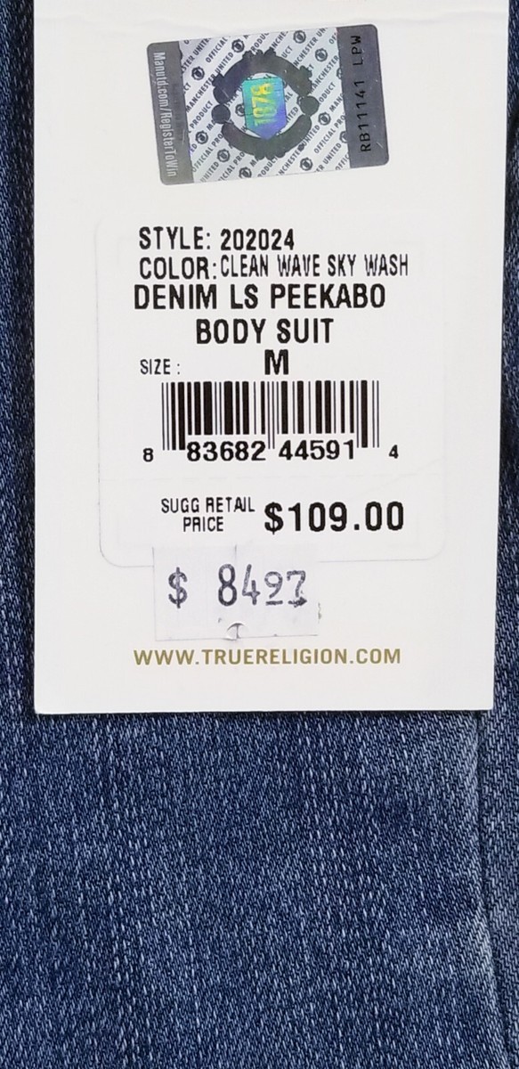 True Religion Women's LS Peekaboo Manchester United Denim Body