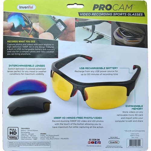 InvenTel PROCAM 1080P Video Recording Sports Glasses with Lenses and Case (AVG) - Picture 3 of 9