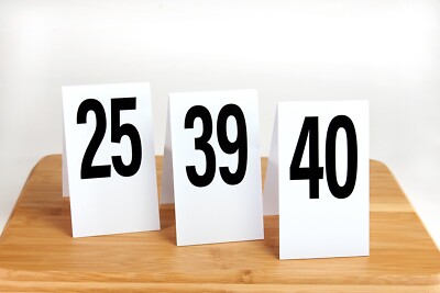 Restaurant Table Markers 1-50, Tent Style, White w/ black number, Free shipping